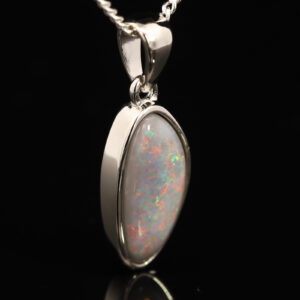 Sterling Silver Blue Green Red Pink Semi Black Opal Pendant