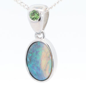 Sterling Silver Blue Green Black Crystal Opal and Parti Sapphire Pendant