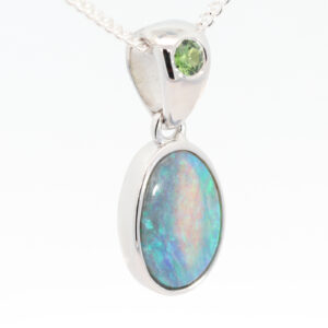 Sterling Silver Blue Green Black Crystal Opal and Parti Sapphire Pendant