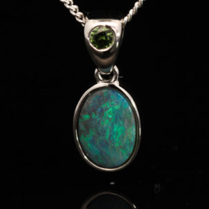 Sterling Silver Blue Green Black Crystal Opal and Parti Sapphire Pendant