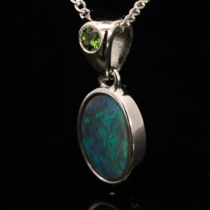 Sterling Silver Blue Green Black Crystal Opal and Parti Sapphire Pendant