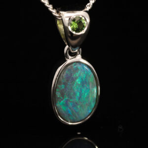 Sterling Silver Blue Green Black Crystal Opal and Parti Sapphire Pendant