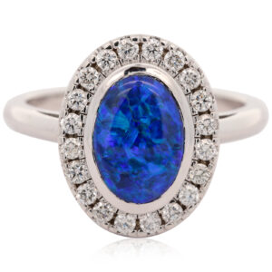Custom White Gold Blue Green Purple Black Opal and Diamond Ring