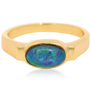 Gold Plated Blue Green Triplet Opal Ring - Special order