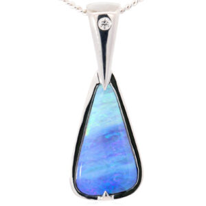 White Gold Blue Green Purple Boulder Opal Pendant