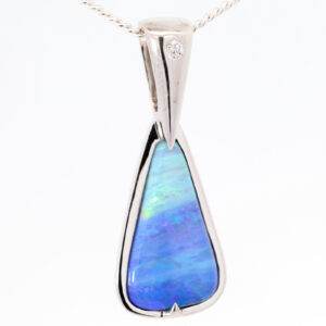 White Gold Blue Green Purple Boulder Opal Pendant