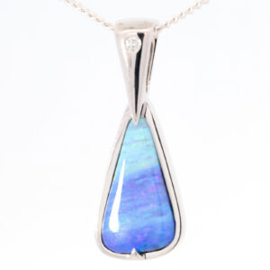 White Gold Blue Green Purple Boulder Opal Pendant