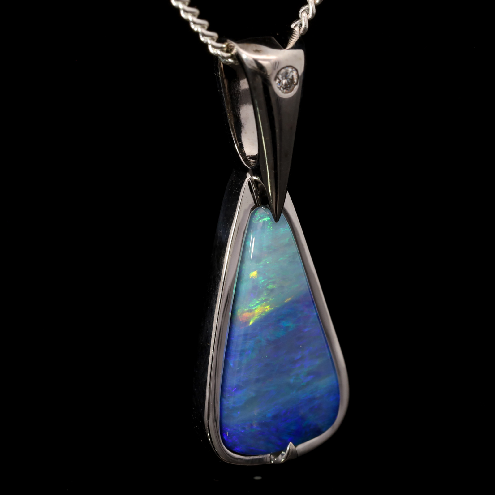 White Gold Blue Green Purple Boulder Opal Pendant