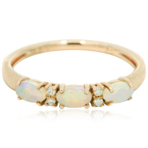 Yellow Gold Blue Green Yellow Crystal Opal and Diamond Ring