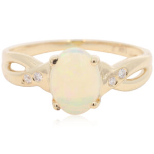 Yellow Gold Blue Green Crystal Opal and Diamond Ring