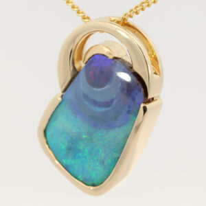 Yellow Gold Blue Green Purple Boulder Opal Pendant