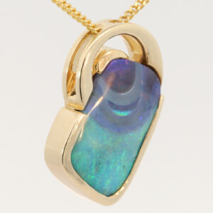 Yellow Gold Blue Green Purple Boulder Opal Pendant