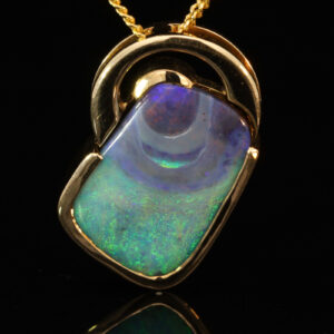 Yellow Gold Blue Green Purple Boulder Opal Pendant
