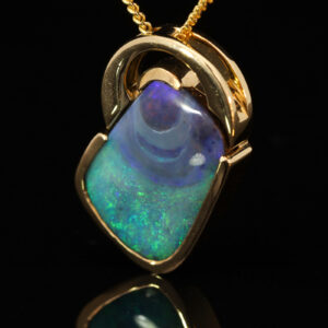 Yellow Gold Blue Green Purple Boulder Opal Pendant