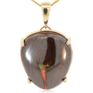 Custom Yellow Gold Blue Green Red Boulder Opal Pendant