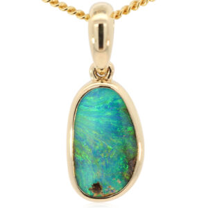 Yellow Gold Green Yellow Orange Boulder Opal Pendant