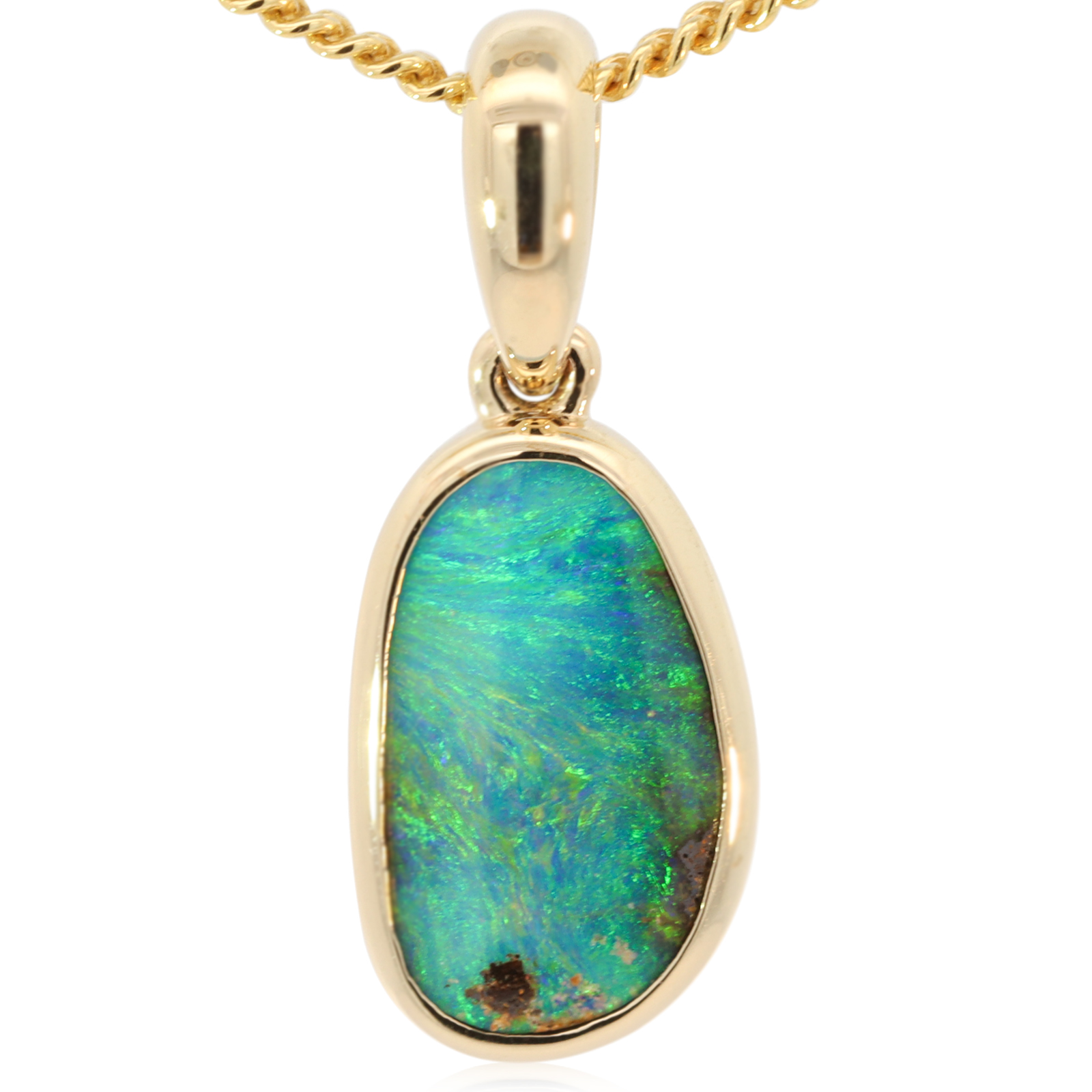 Yellow Gold Green Yellow Orange Boulder Opal Pendant