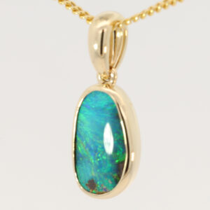 Yellow Gold Green Yellow Orange Boulder Opal Pendant
