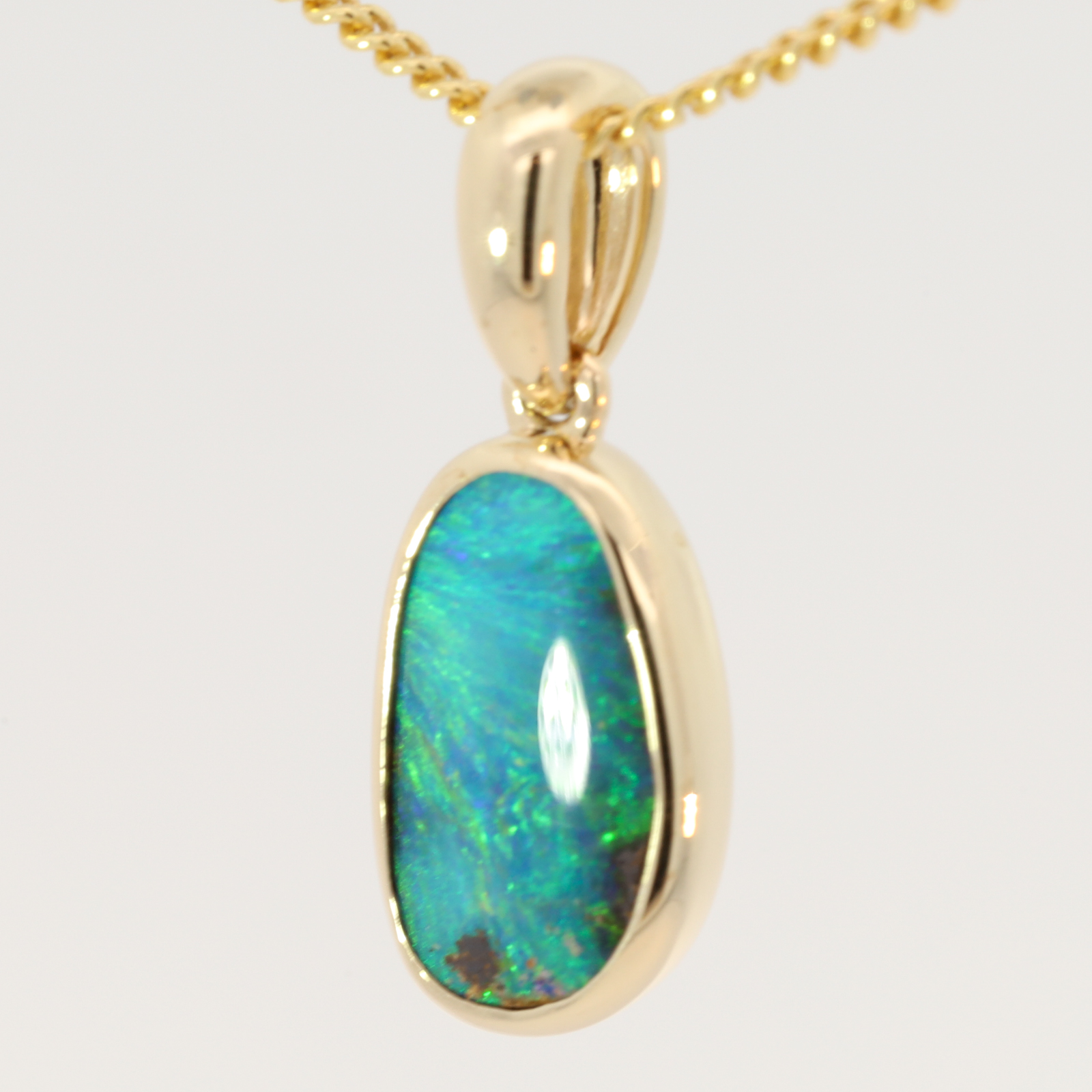 Yellow Gold Green Yellow Orange Boulder Opal Pendant
