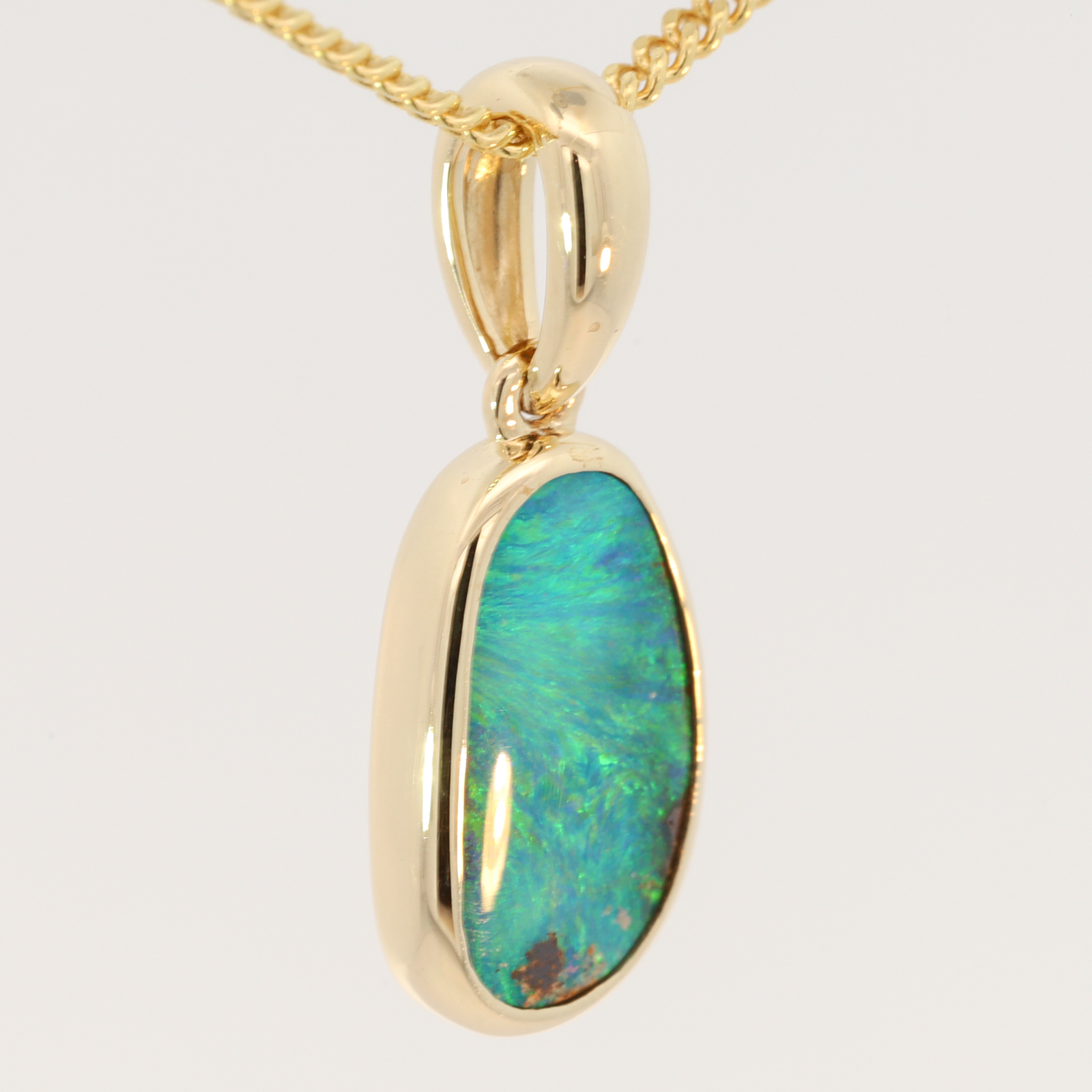Yellow Gold Green Yellow Orange Boulder Opal Pendant