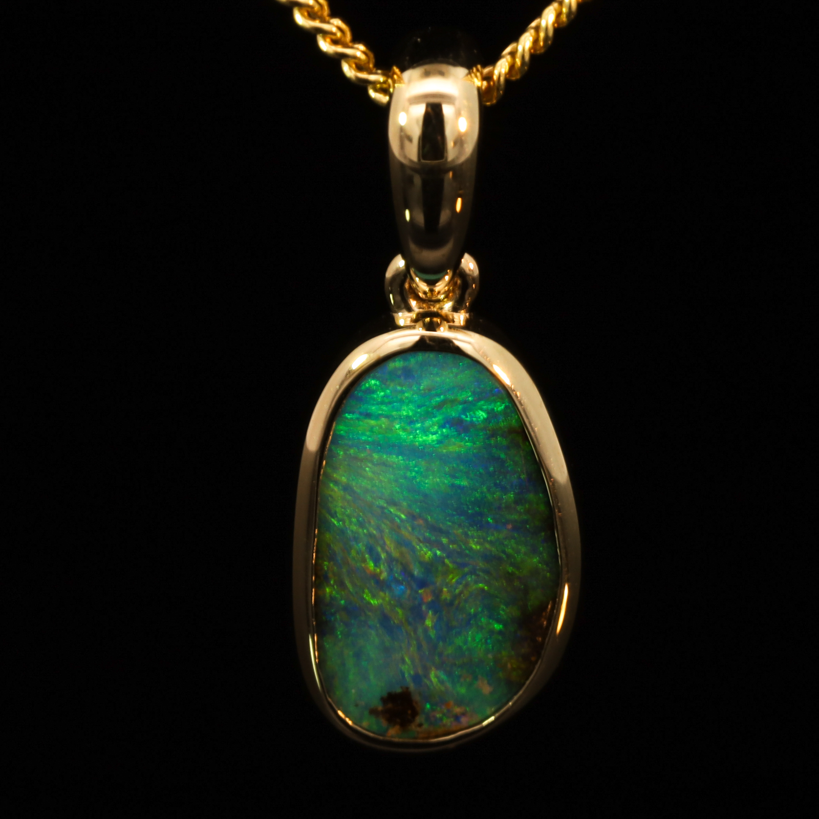 Yellow Gold Green Yellow Orange Boulder Opal Pendant