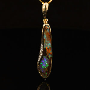 Yellow Gold Blue Green Boulder Opal and Diamond Pendant