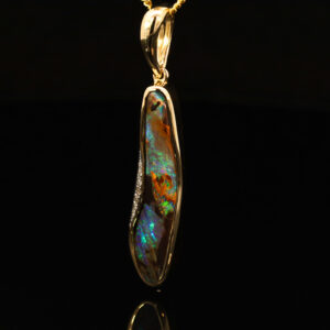 Yellow Gold Blue Green Boulder Opal and Diamond Pendant