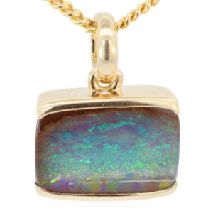 Yellow Gold Blue Green Yellow Orange Boulder Opal Pendant
