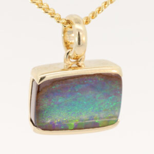 Yellow Gold Blue Green Yellow Orange Boulder Opal Pendant
