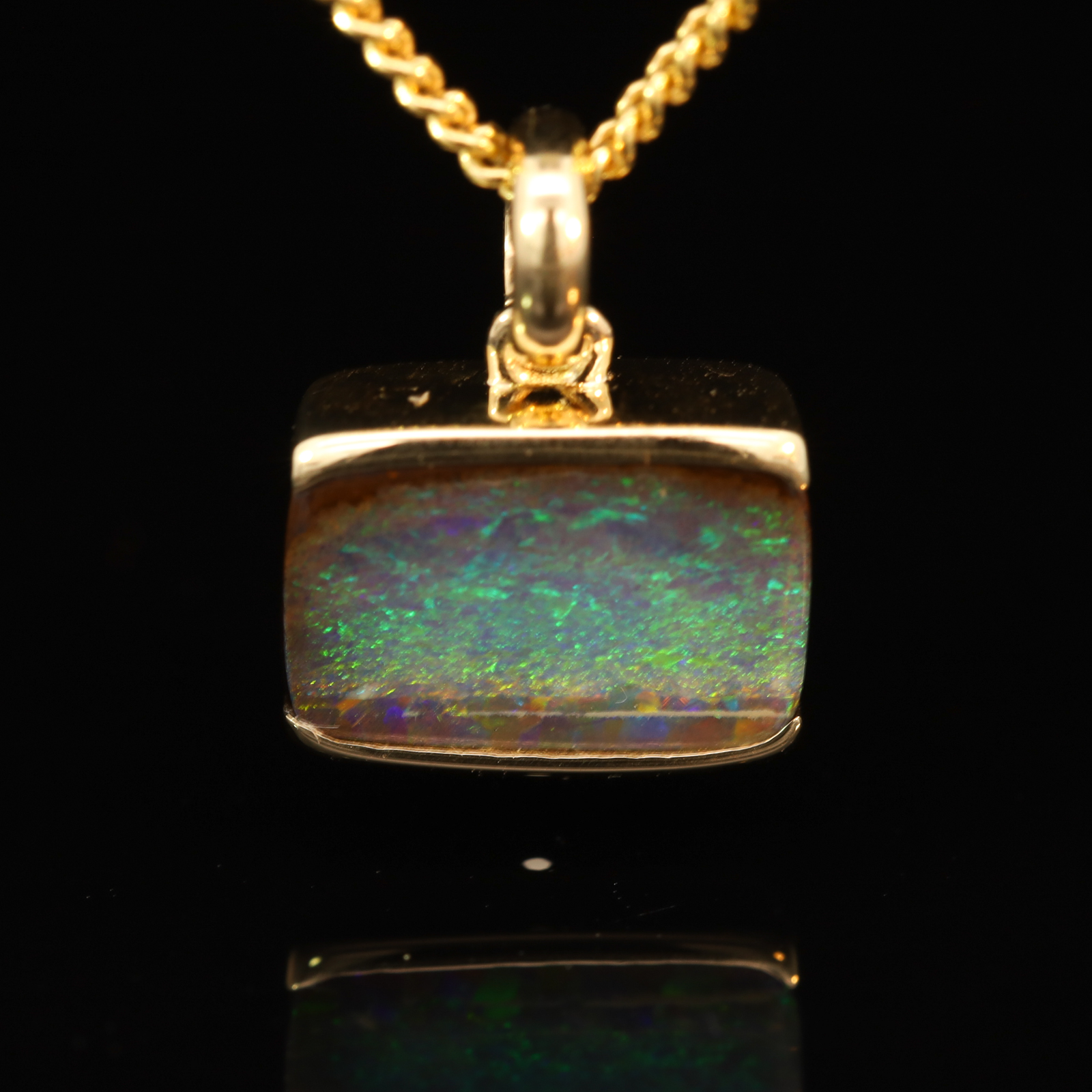 Yellow Gold Blue Green Yellow Orange Boulder Opal Pendant