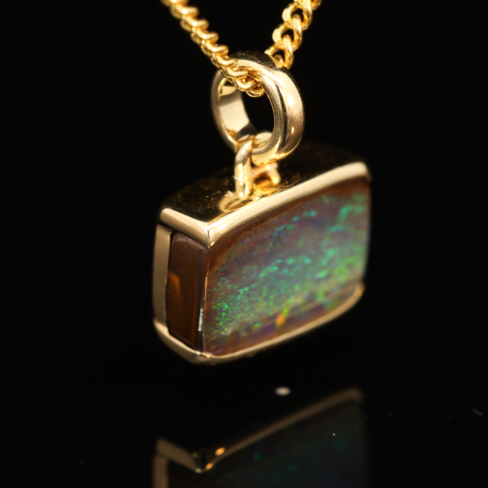 Yellow Gold Blue Green Yellow Orange Boulder Opal Pendant