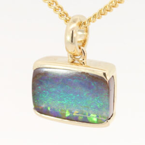 Yellow Gold Blue Green Yellow Orange Boulder Opal Pendant