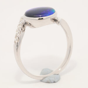 White Gold Blue Green Purple Black Opal and Diamond Ring