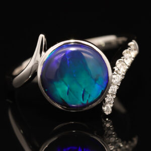 White Gold Blue Green Purple Black Opal and Diamond Ring