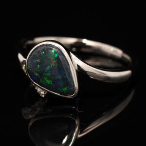White Gold Blue Green Orange Black Opal and Diamond Ring