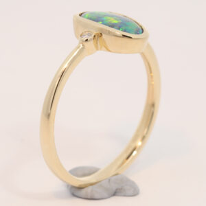 Yellow Gold Blue Green Yellow Orange Black Opal and Diamond Ring