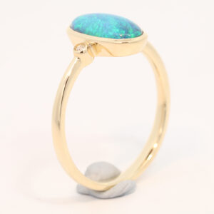 Yellow Gold Blue Green Black Opal and Diamond Ring