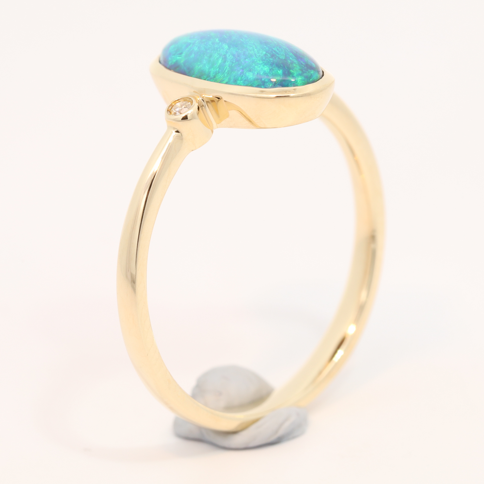 Yellow Gold Blue Green Black Opal and Diamond Ring