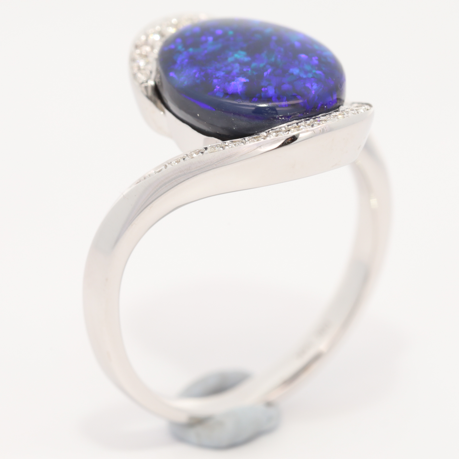 White Gold Blue Green Purple Black Opal and Diamond Ring