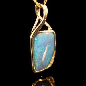 Yellow Gold Blue Green Boulder Opal and Diamond Pendant
