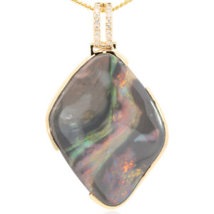 Yellow Gold Blue Green Yellow Orange Red Black Opal and Diamond Pendant