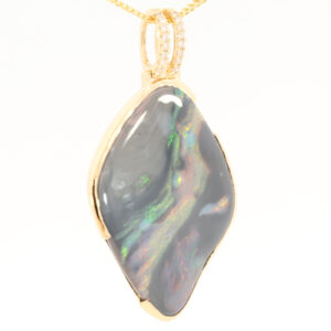 Yellow Gold Blue Green Yellow Orange Red Black Opal and Diamond Pendant