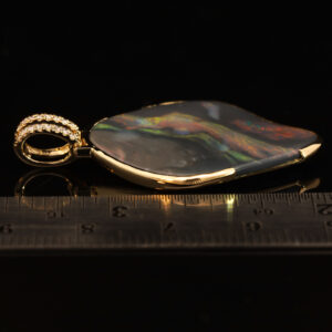 Yellow Gold Blue Green Yellow Orange Red Black Opal and Diamond Pendant