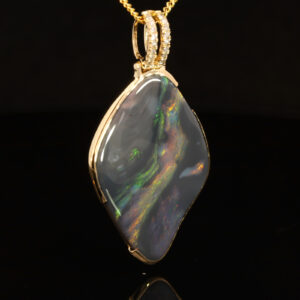 Yellow Gold Blue Green Yellow Orange Red Black Opal and Diamond Pendant