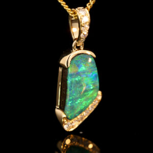 Yellow Gold Blue Green Yellow Boulder Opal and Diamond Pendant