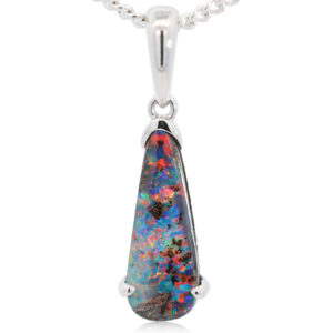 White Gold Blue Green Red Boulder Opal Pendant