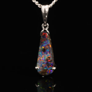 White Gold Blue Green Red Boulder Opal Pendant