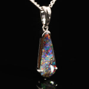 White Gold Blue Green Red Boulder Opal Pendant
