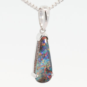 White Gold Blue Green Red Boulder Opal Pendant