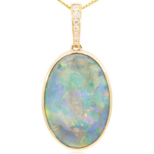 Yellow Gold Blue Green Yellow Orange Red Pink Purple Black Opal and Diamond Pendant
